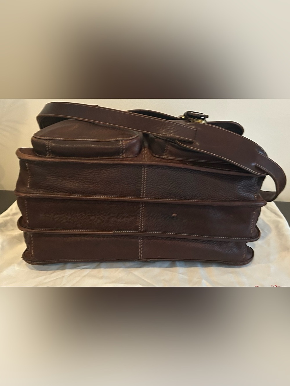 Vintage Fossil Brown Leather Messenger Briefcase Work Laptop Satchel Bag - Picture 12 of 14